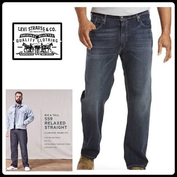 New. 46 x 32 Levi’s 559 Big & Tall relaxed straight stretch jeans.  Normally $89 - Picture 1 of 14
